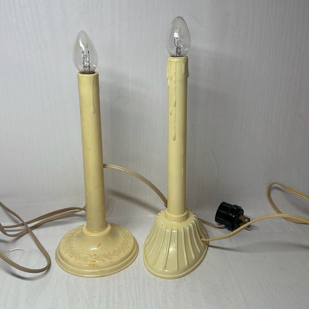 Vintage Christmas Window  Single Candle Plastic Drip Electric  Set 2 TESTED WORK